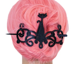 Black Cat Familiar Pagan Crazy Cat Lady Bun Holder Hair Cage 3D Printed Long Hair Scarf Clip Wiccan Hair Decoration Free Shipping MTcoffinz