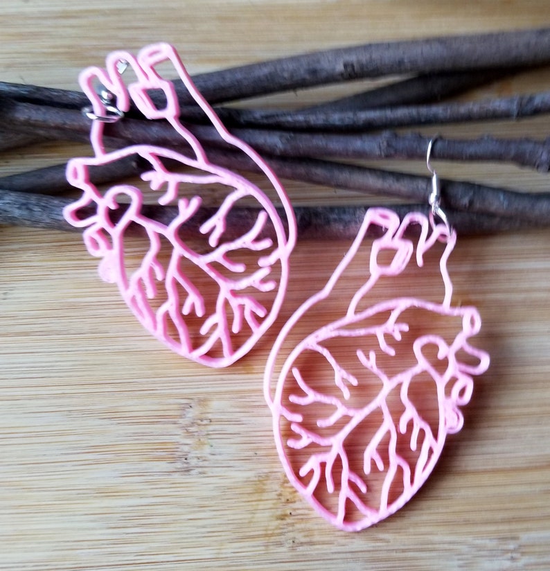 Human Heart Shaped Funny oversized statement Earrings 3D printed Lightweight Free Shipping MTcoffinz image 4