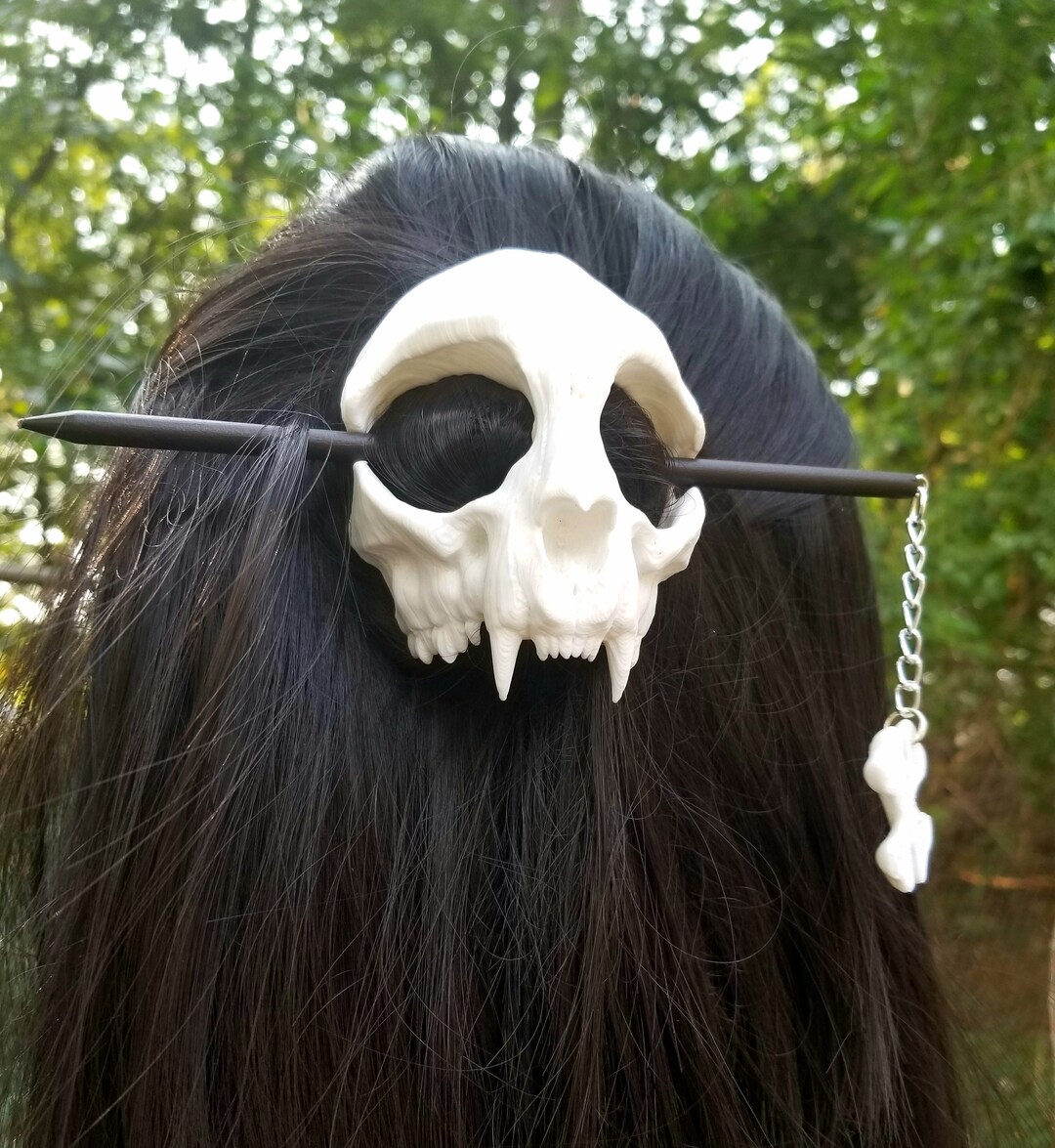 Cat Skull Bun Holder Hair Cage 3D Printed Long Hair Accessory