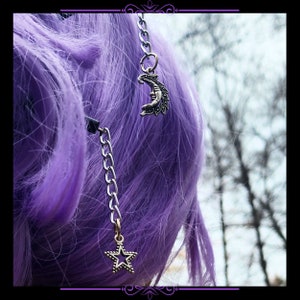 Lacy Crescent Moon and Star Hair stick Set Pair Witchy Updo Goth Gothic Wiccan Pagan Bun Decoration Free Shipping MTcoffinz