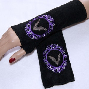 Purple Silver Cameo Vampire Bat Curio Gothic Embroidered Fleece Arm Warmers MTCoffinz