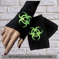 Biohazard Symbol Neon Green Embroidered Fleece Arm Warmers  Post Apocalyptic Fallout Nuclear Futuristic Cyber Goth  MTCoffinz