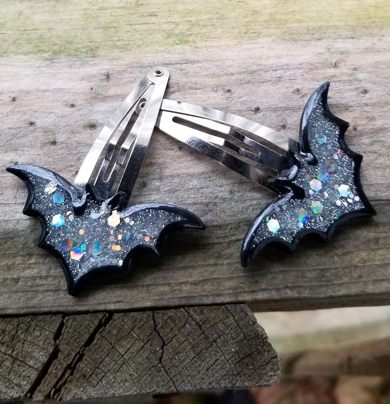 Gothic Bat 3D Printed Resin Holographic Glitter Snap Clips Hair Clip ...