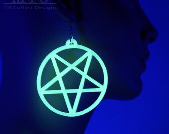 Pentagram Earringg Glow in the dark 3D printed Witch Pentacle Pagan Wicca Occult Symbol Goth hoop earrings Lightweight Free Ship MTcoffinz