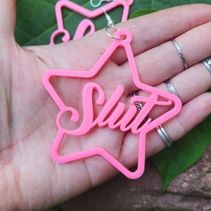 Slut Star Hoop Earrings 3D Printed Swear Word Feminist Pastel Goth slut-star-hoop-earrings-3d-printed-swear-word-feminist-pastel-goth