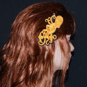 Brass SteamPunk Octopus Tentacles Nautical Anchor Embroidered Hair Clip MTCoffinz image 4