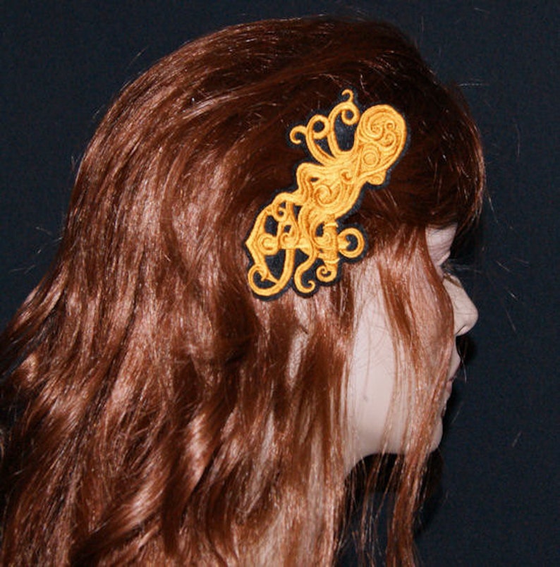 Brass SteamPunk Octopus Tentacles Nautical Anchor Embroidered Hair Clip MTCoffinz image 4