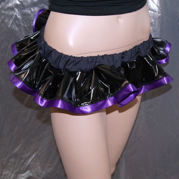 Black and Purple Shiny PVC Pleather Micro Mini Booty GoGo Skirt all sizes MTCoffinz