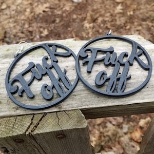 F*ck Off F  Word Big Hoop Earrings 3D printed Swear Word Offensive Rude Goth Curse earrings Lightweight Free Shipping MTcoffinz Mature