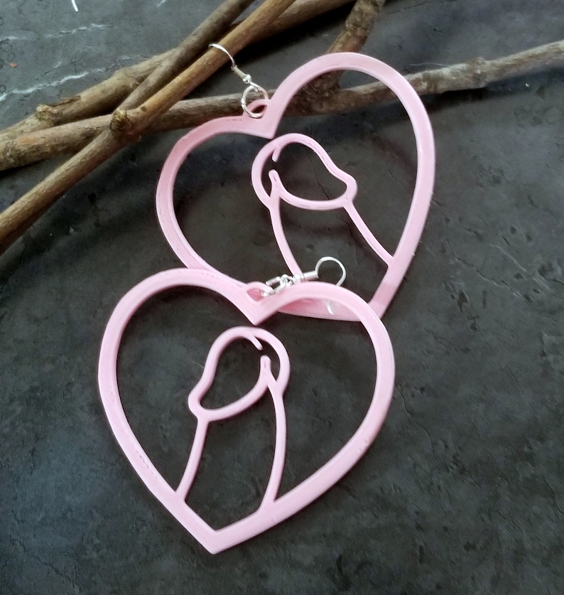 Penis Heart Hoop Body Positive Anatomy Dick oversized statement Earrings 3D printed Lightweight Free Shipping MTcoffinz image 1