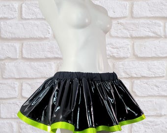 Black and Neon Green Wet Look PVC Pleather Micro Mini Booty Unisex Fetish Skirt all sizes MTCoffinz