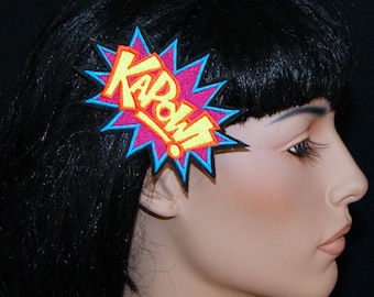 KAPOW Comic Book ster Burst woorden UV GLOW geborduurd Hair Clip MTCoffinz