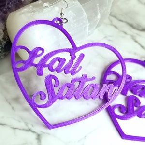 Hail Satan Heart Hoop Lucifer Satanism Plant Based Eco Plastic oversized statement Earrings 3D printed Lightweight  MTcoffinz
