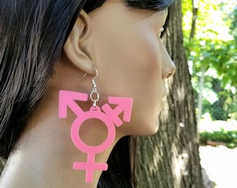 Trans symbol Transgender pride non-cis gender rights giant statement earrings Lightweight Free Shipping MTcoffinz