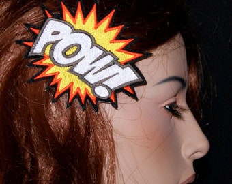 POW Comic Book Star Burst Words UV GLOW Embroidered Hair Clip MTCoffinz