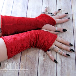 Gothic stretch crushed Velvet arm warmers fingerless gloves with thumb holes MTcoffinz  MTC