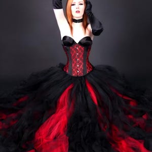 Wedding Gothic Red Black  Dress  Noir formal Bridal Bride skirt, floor length tulle tutu ballroom separates any size MTCoffinz