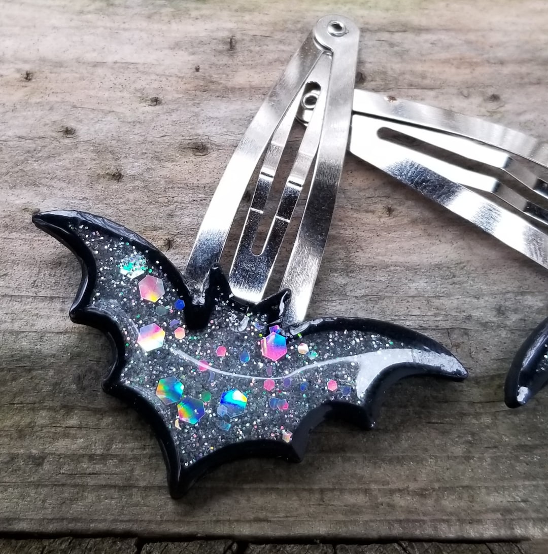 Gothic Bat 3D Printed Resin Holographic Glitter Snap Clips Hair Clip ...
