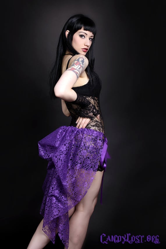 Short Purple Lace Mid Length Bustle Wrap Lingerie Boudoir Etsy
