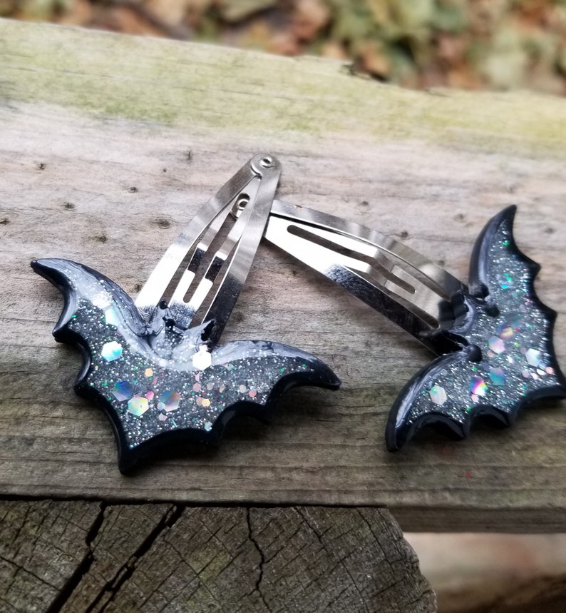 Gothic Bat 3D Printed Resin Holographic Glitter Snap Clips Hair Clip ...