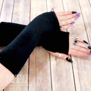 Gothic plush stretch Velvet arm warmers fingerless gloves with thumb holes MTcoffinz  MTC