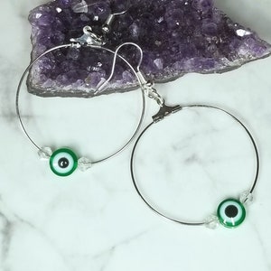 Green Evil Eye Oracle Turkish Hoop Earrings Hypoallergenic Free Shipping MTcoffinz
