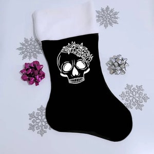 Floral Flora Skull Bones Esoteric Witchy Symbol Witch Gothmas  Christmas Pagan Yule Holiday Decoration Stocking, chose your own colors