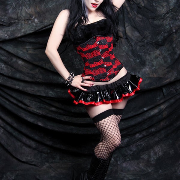 Black PVC and Red  Satin Pleather Micro Mini GoGo Skirt Adult all sizes MTCoffinz