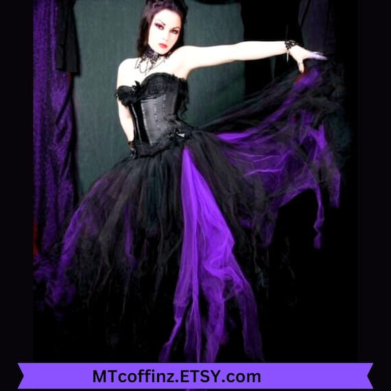 black dress with purple accessories Amethyst Allure Black & Purple Floral Mermaid Wedding Dress by Enchantiva –  A & M Enterprises Bridal