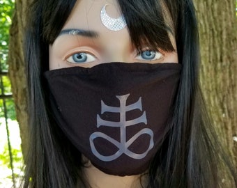 Leviathan cross Lucifer seal Occult satanic symbol charcoal  black washable surgical style Face Mask - MTCoffinz made in USA ships from USA