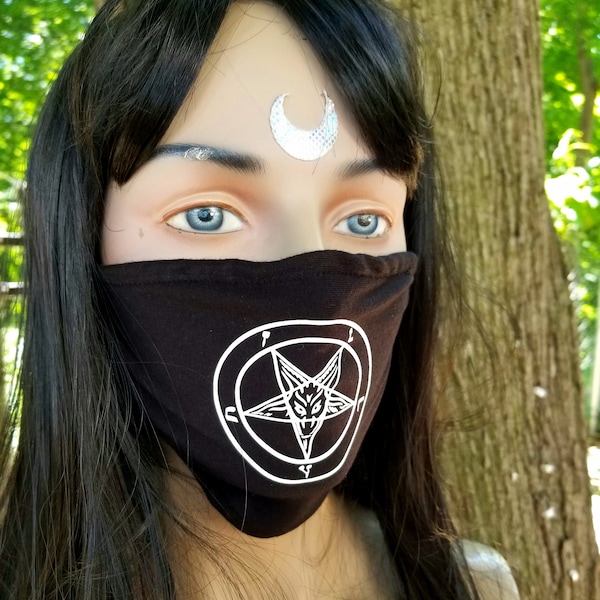 Baphomet Pentacle Occult satanic symbol white on black washable surgical style Face Mask - MTCoffinz made in USA ships from USA