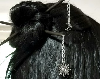 Crescent Moon and Sun Hair stick Set Pair Updo Goth Gothic Wiccan Pagan Bun Decoration Free Shipping MTcoffinz