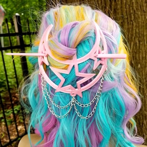 Chained Crescent Moon Bun Holder Hair Cage 3D Printed Long Hair Accessory Scarf Clip Wiccan Pagan Hair Decoration Free Shipping MTcoffinz