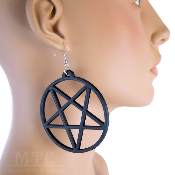 Wicca Pentagram Teal Hoop Earrings Laser Cut