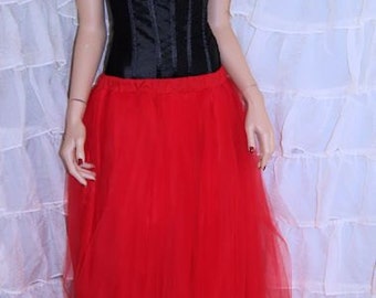 Pure Red Floor Length Formal Black tie Tulle Skirt Adult All Sizes MTcoffinz