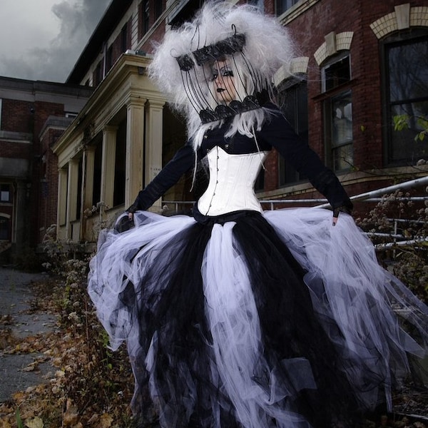 Wedding dress Bride Bridesmaid tulle tutu alternative floor length  lined Striped Formal Skirt - Black and White All Sizes MTcoffinz