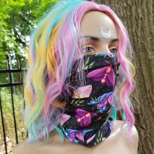 Moths Crystals unicorns Witchy Neck Gaiter Bandanna Mask Face Cover Machine Washable Reusable Made in USA  Unisex Tube Scarf MTcoffinz