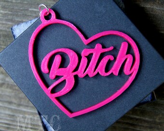Bitch Heart Hoop Earrings 3D printed Swear Word Feminist Offensive Goth Magenta Hot Pink earrings Lightweight Free Shipping MTcoffinz
