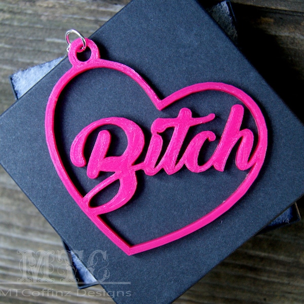 Bitch Heart Hoop Earrings 3D printed Swear Word Feminist Offensive Goth Magenta Hot Pink earrings Lightweight Free Shipping MTcoffinz