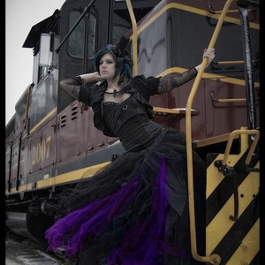 Bridal Bride tulle skirt floor length Black and Bright Purple Gothic Formal Bridesmaid all sizes MTCoffinz
