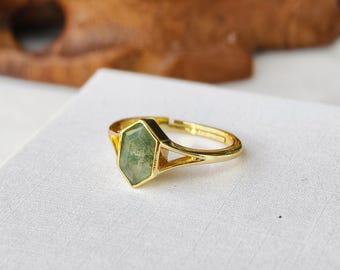 Anillo de ágata musgosa de oro de 18k y plata 925 para mujer, anillo de piedra natural, joyería de ágata musgosa
