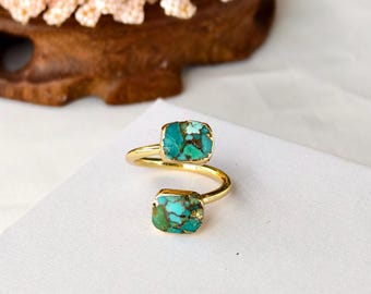 18金ダブル銅ターコイズ調節可能リング