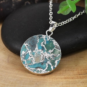 Elegant Gold/Silver Plated Copper Turquoise Pendant Necklace for Women, Gold Turquoise Necklace, Turquoise Pendant, Turquoise Jewelry