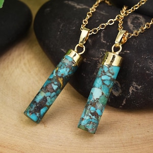 Unique Gold Copper Turquoise Pendant Necklace, Turquoise Necklace for Women, Turquoise Pendant, Turquoise Jewelry, Birthday Gift