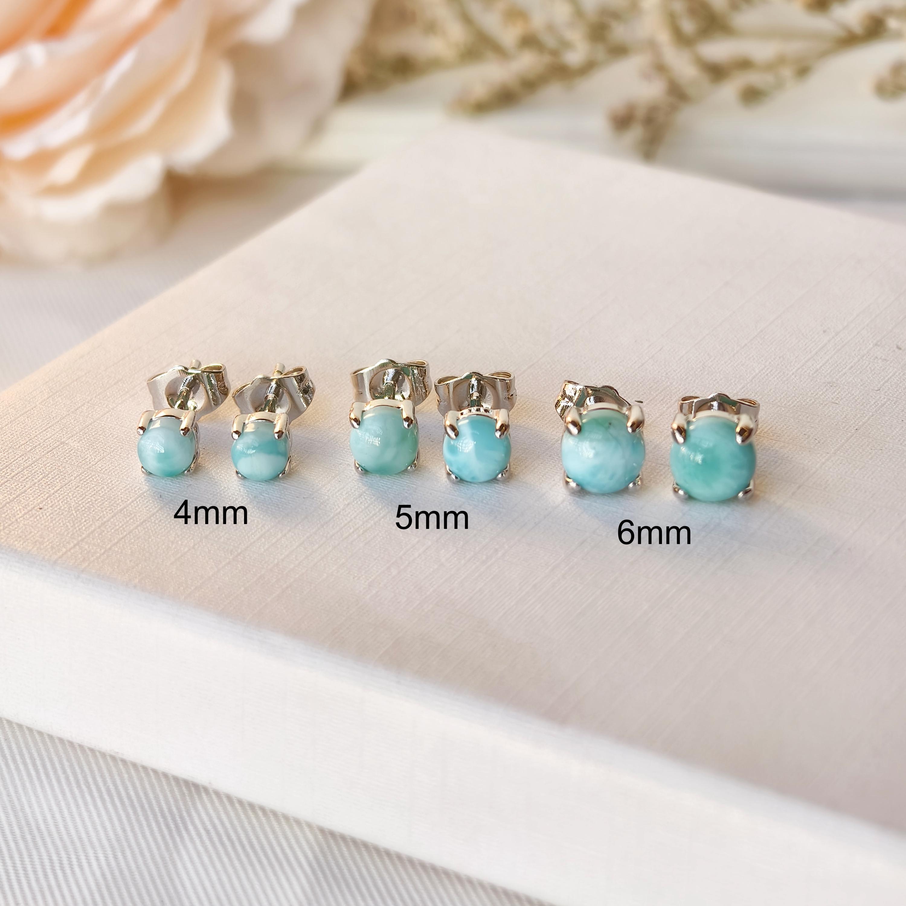 Boucles d'oreilles en Larimar naturel de haute qualité en argent Sterling 925 bi Boucles d'oreilles en Larimar naturel de haute qualité en argent Sterling 925 bi