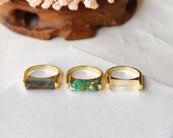 925 Silver Natural Turquoise Ring, 18k Gold Moonstone Rings, Labradorite Ring for Women, Gemstone Rings, Natural Stone Rings, Gift for her