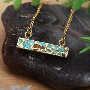 18k Gold Plated Copper Turquoise Pendant Necklace: Gemstone Jewelry Gift