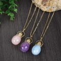 26 inch Gold Natural Stone Perfume Bottle Pendant Necklace: Amethyst, Rose Quartz, Aquamarine