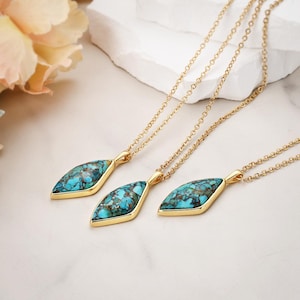 18 inch Copper Turquoise Pendant Necklace: 925 Sterling Silver, 18k Gold Plated