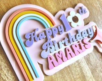 Custom Retro Groovy Hippie Cake Topper Happy Birthday Cake Personalized Cake Topper 70s Theme Cake Decor Photo Prop Unique